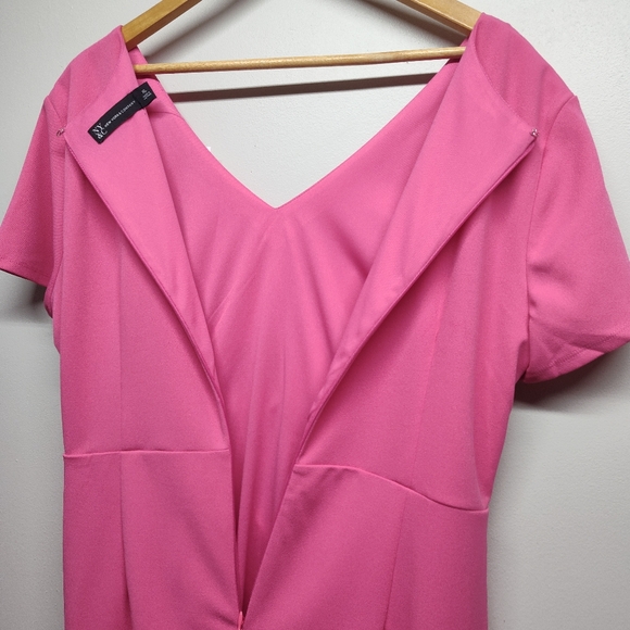 New York & Company Midi Dress Women Size XL Pink Stretch Short Sleeve V-Neck - Picture 7 of 11